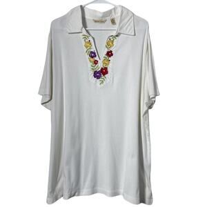 Bechamel Floral Embroidered Polo T-shirt White Top Short Sleeve Women’s Size 3X
